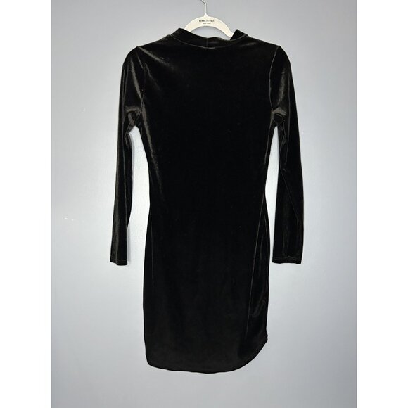Aria Dress Womens M Black Velvet Long Sleeve Bodycon Mock Neck Witchy Romantic - Picture 2 of 12